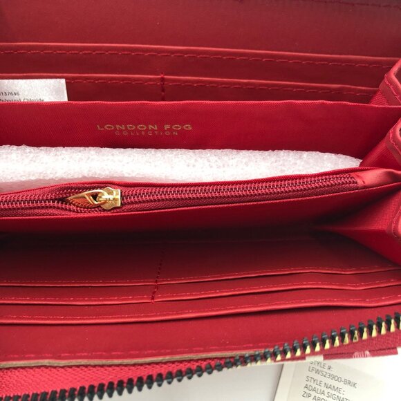 London Fog Adalia Signature Zip Around Wallet - Brick Red & White NWT - Picture 8 of 8